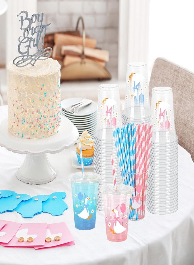 JarThenaAMCS مجموعة جارثينا إيه إم سي إس، ٥٠ قطعة من أكواب بلاستيكية للاستخدام مرة واحدة بتصميم أوزة مرحة، مع أغطية وماصات، سعة ١٢ أونصة، باللونين الوردي والأزرق، مناسبة للمشروبات الباردة، مثالية للفتيات والفتيان، ولحفلات الكشف عن جنس المولود وحفلات استقبال المولود. - Image 5